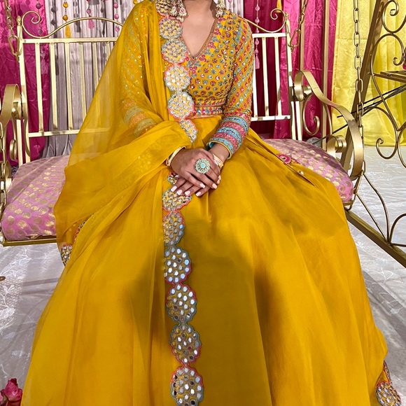 Vvani Vats Mustard Embroidered Lehenga - Picture 4 of 5